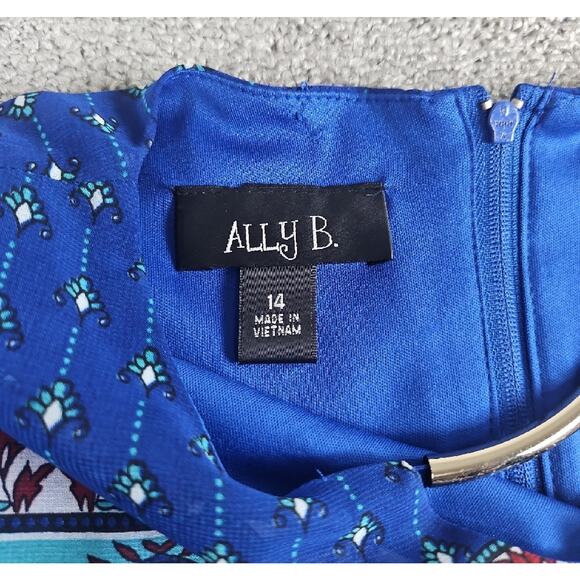 Ally B Blue Boho Paisley Print Dress Women’s Size 14 3/4 Sleeve Lined Shift Chic - Picture 4 of 10